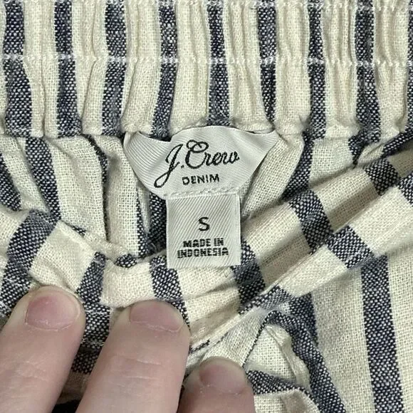 J.Crew Tie Waist Seaside Cropped Navy Stripe Pull On Pants Women's Size S AY652 - Picture 3 of 11